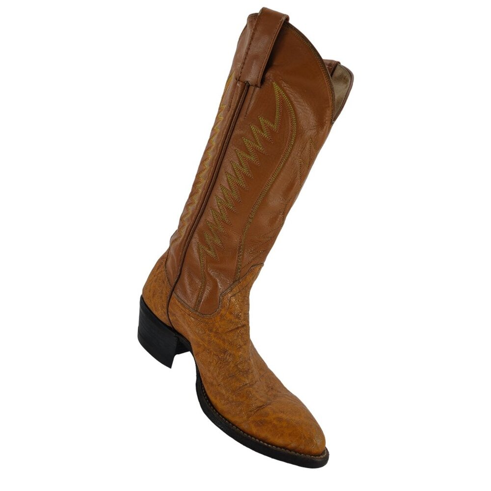 Vintage Exotic Hide Mens Size 6.5D Orange - Brown Leather Cowboy Western Boots - Picture 6 of 16
